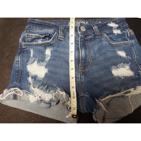 Arizona Jean Co. Mid Rise Dark Wash Distressed Shorts | Size 1 - Picture 4 of 6